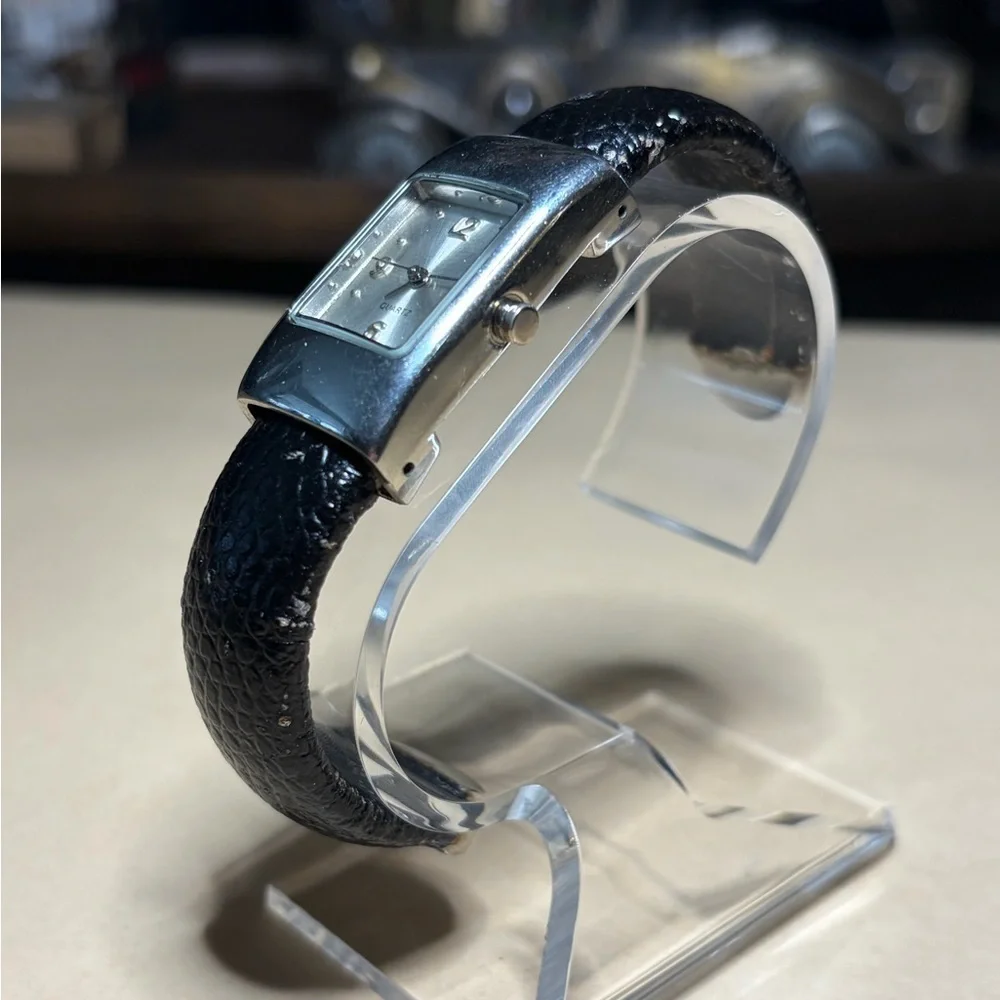 Vintage Geneva Silver and Black Rectangular Cuff Watch